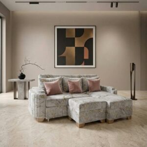 Sala gris rosado y marmolado